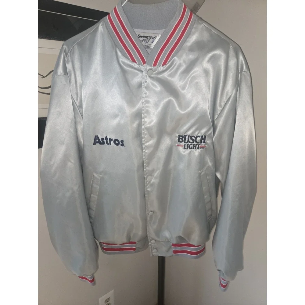 Vintage Swingster Busch Light Astros Satin Jacket XL USA Made Beer Promo